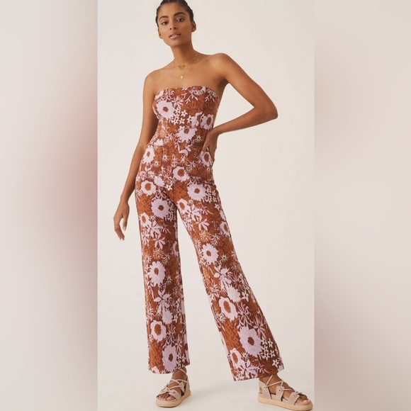 Anthropologie Brown and White Floral Jumpsuit - Picture 2 of 13